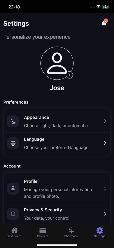 Typevera settings screen
